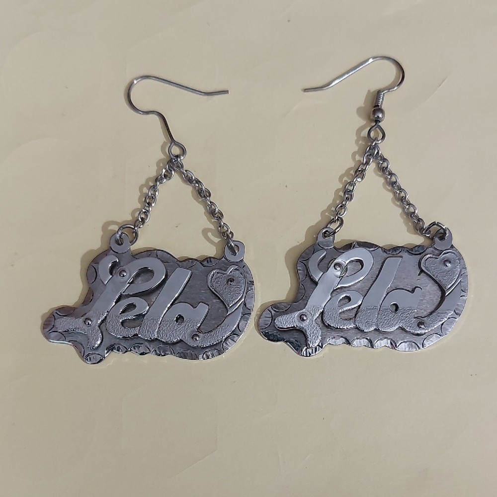 Customized Nameplate Lela Silver Tone Dangle Earrings
